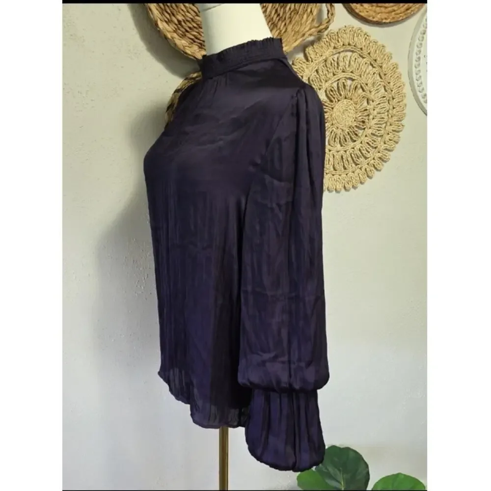 Carmen Marc Valvo Deep Purple Blouson Tiered Balloon Sleeves Womens L Romantic - Picture 7 of 14